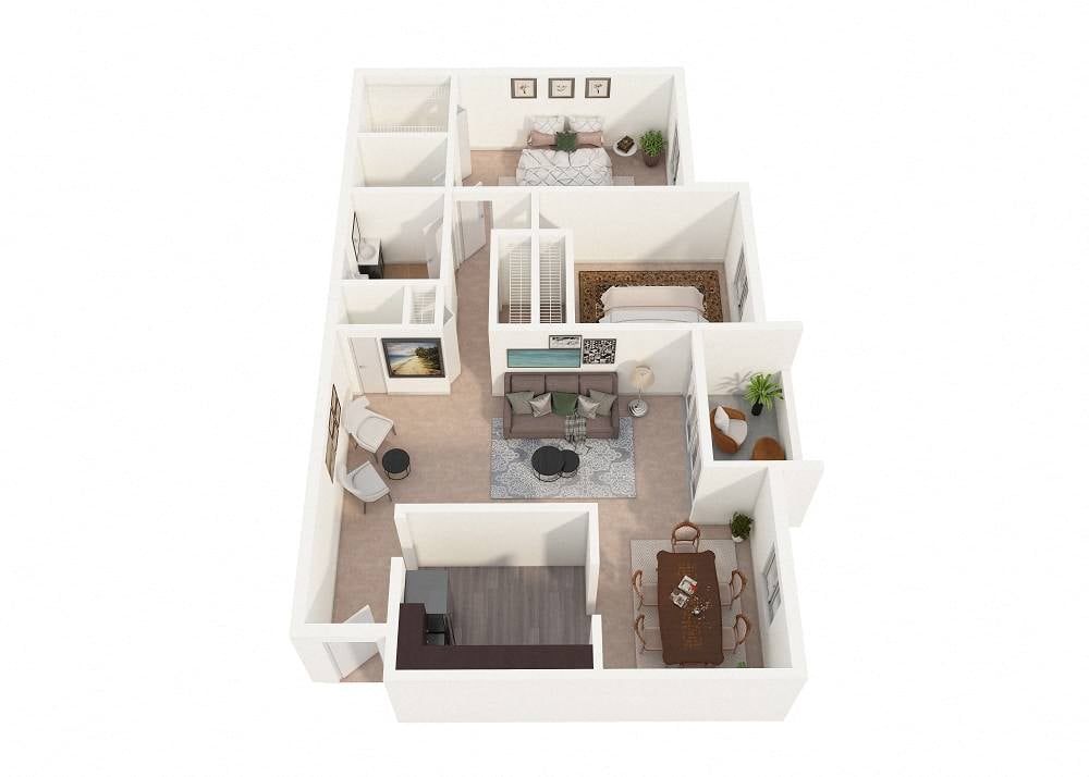 Aspen Hill Apartments - Two Bedroom + Balcony Floor Plan Picture